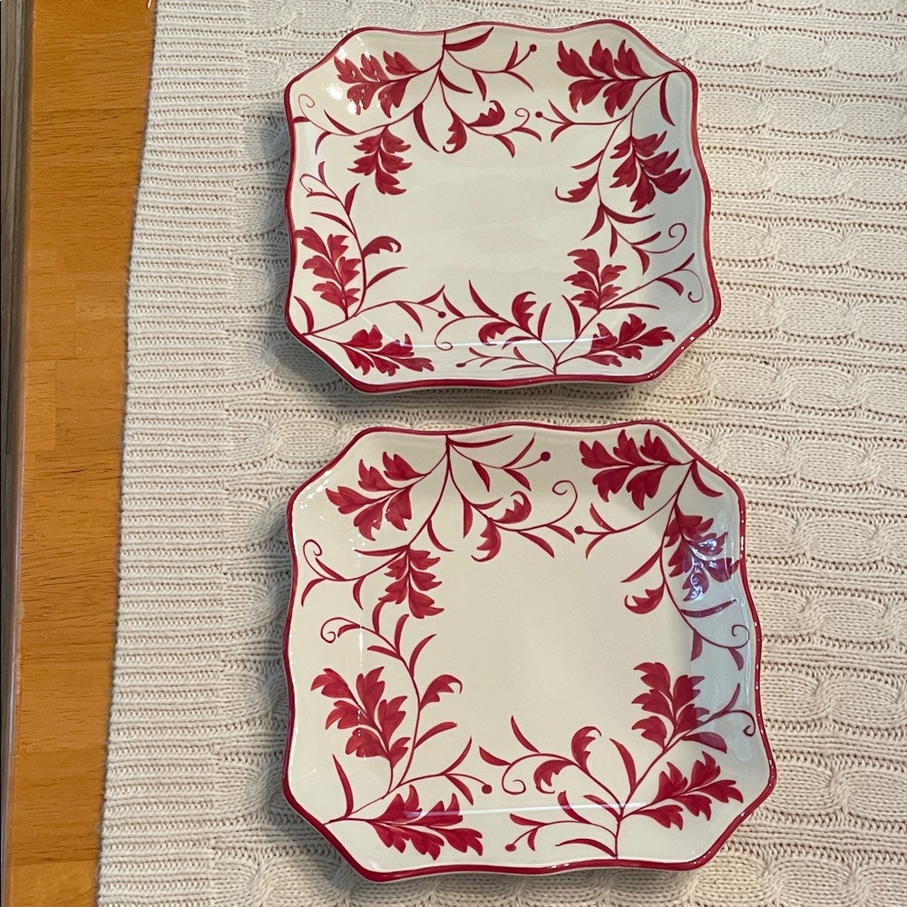 2 Red Leaf square dessert plates w/ wall hanger on back.  1.25” off wall 8.5” - Picture 3 of 8